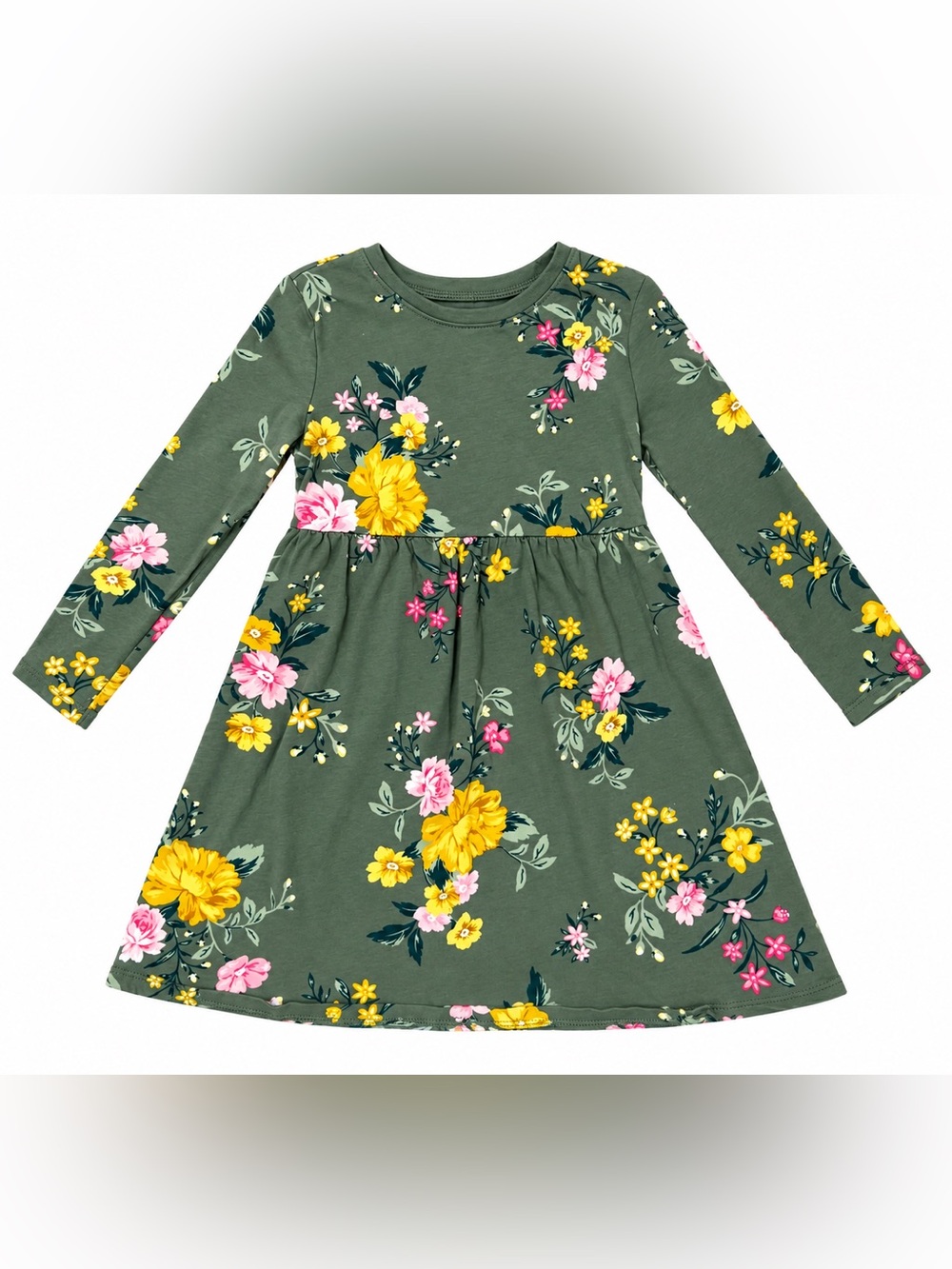 Old Navy Girls Olive Green Floral Long Sleeve Dress Size 5T